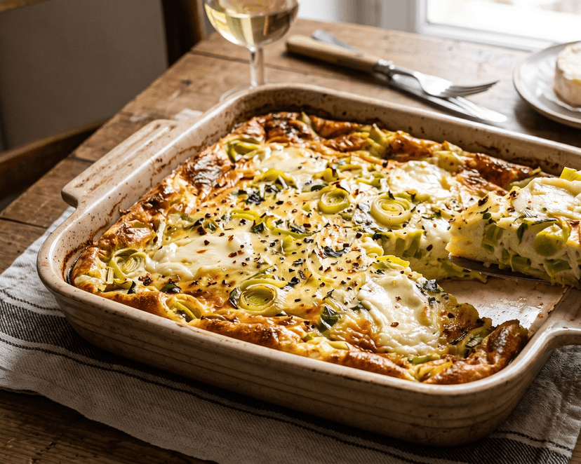 Clafoutis au poireau et Saint-Marcellin