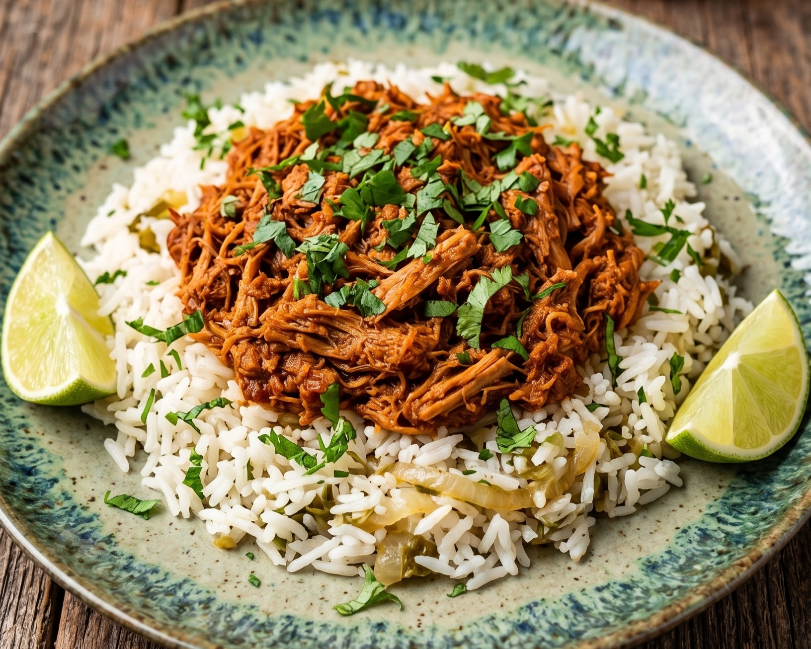 Effiloché de porc à la citronnelle et riz sauté