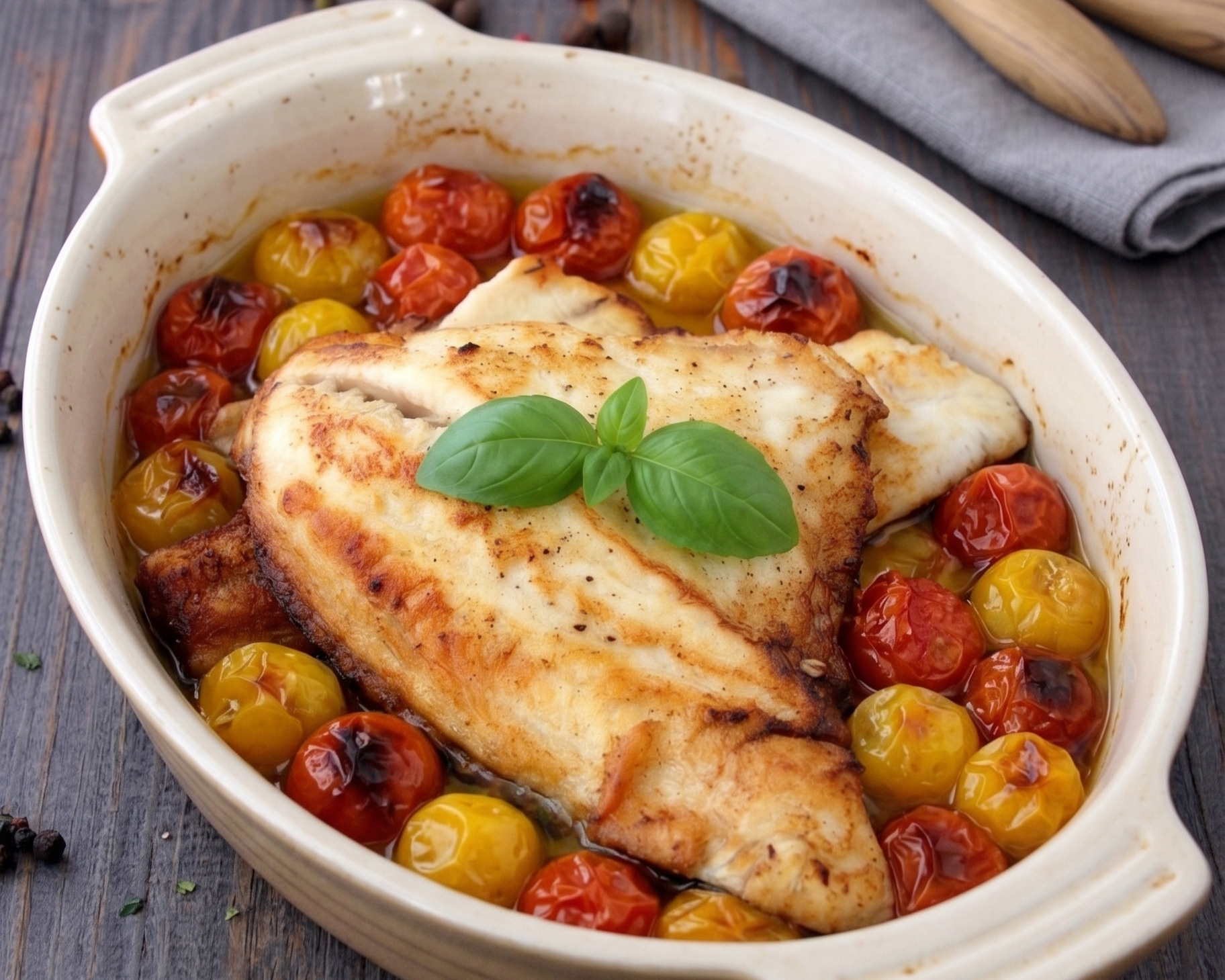 Filets de daurade au four, ail et basilic