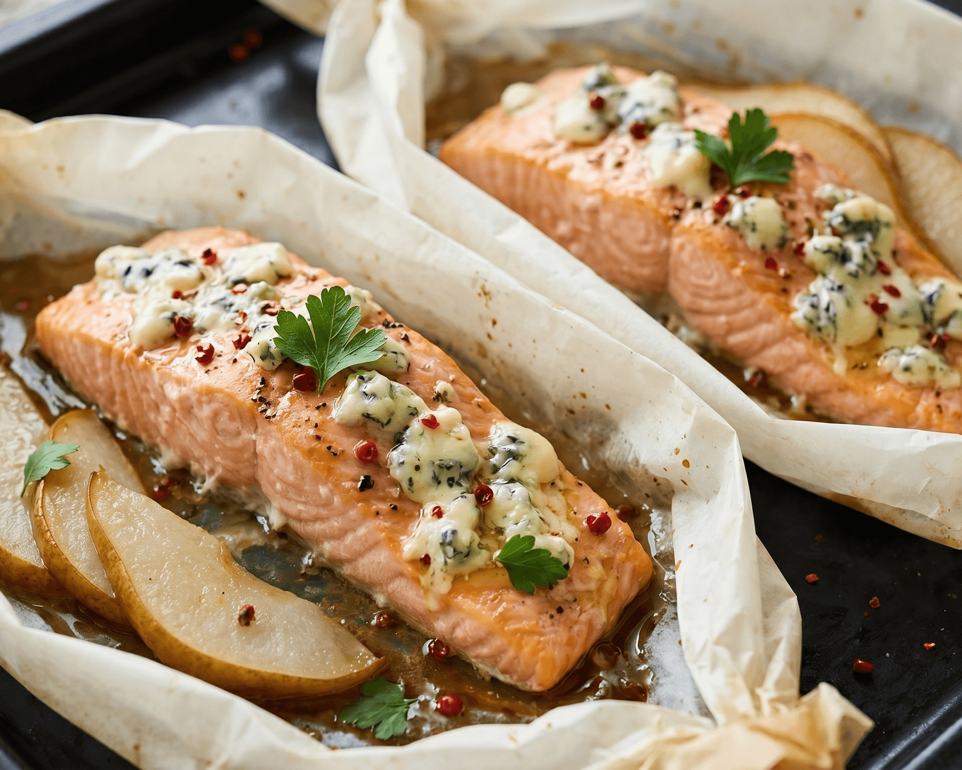 Papillotes de saumon au roquefort