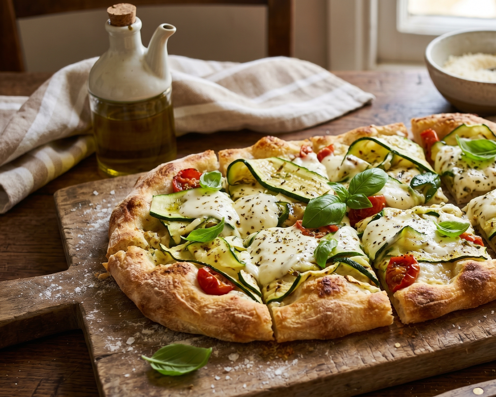 Pinsa courgettes et mozzarella