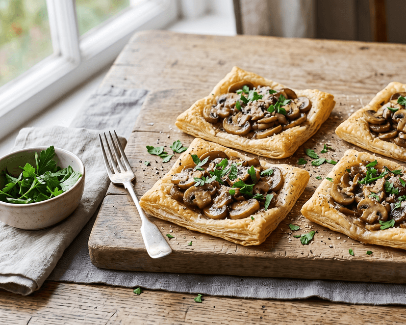 Tartelettes fines aux champignons et fromage frais