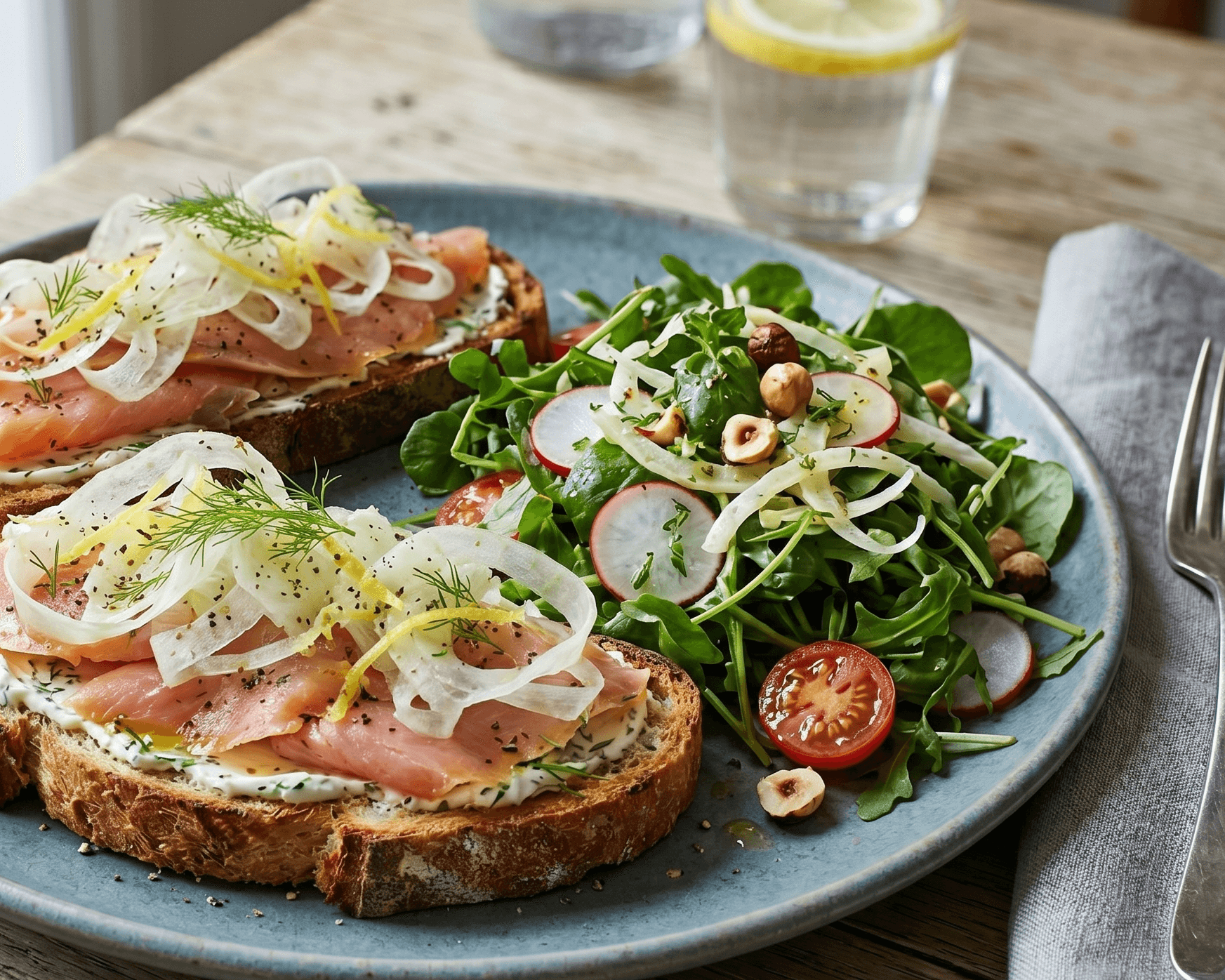 Tartines de truite fumée et fenouil
